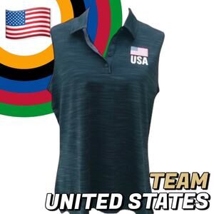 USA Adidas Sleeveless Polo Black Heather NWOT